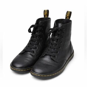 Dr Martens Leyton Black Leather Boots Minimalist Combat Lace Up- Size 6